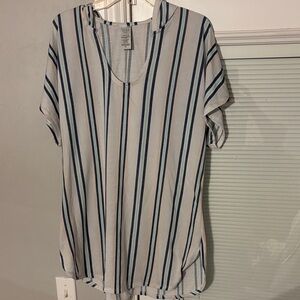 Time and Tru Coral Blue and White Striped Swim Coverup